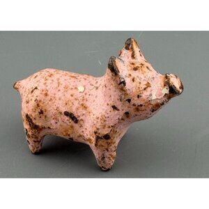 Vintage Mini Cast Metal Pig Figurine Hand Painted Folk Art 1.5"